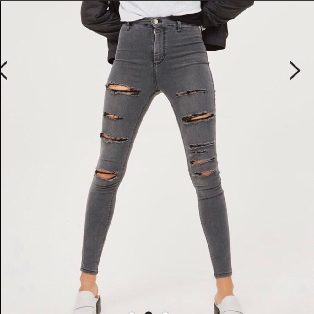 Topshop Joni jeans super ripped grey
